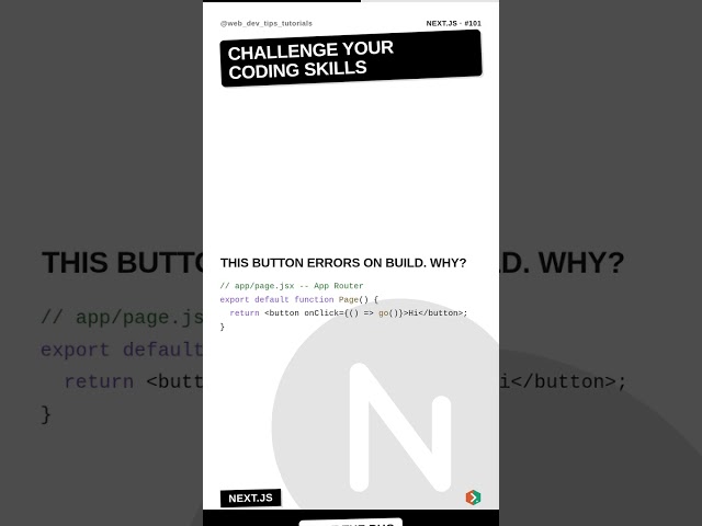 Next.js Server Component onClick Error -- Spot the Bug? #shorts #dailycodepuzzle101