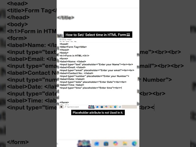 Time Input Field ⏰ in HTML Form | Part 6 | HTML #shorts #coding #S2TechAcademy