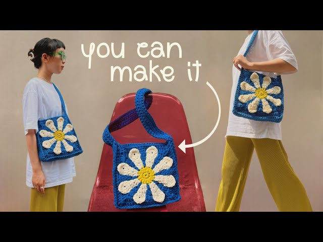 crochet granny square flower shoulder bag tutorial