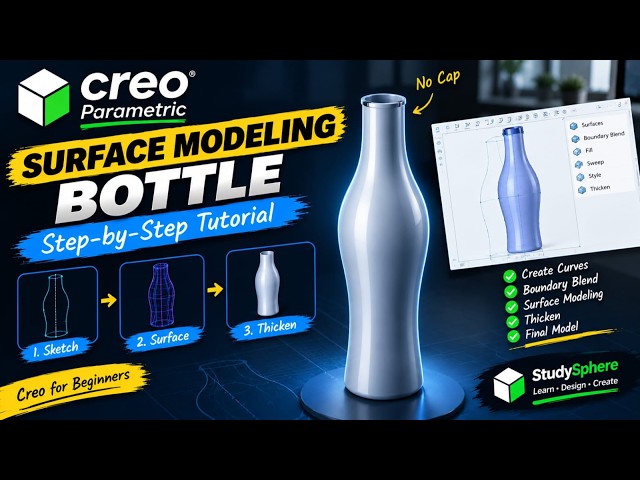 Creo Surface Modeling | Create a Bottle Without Cap | Step-by-Step Tutorial