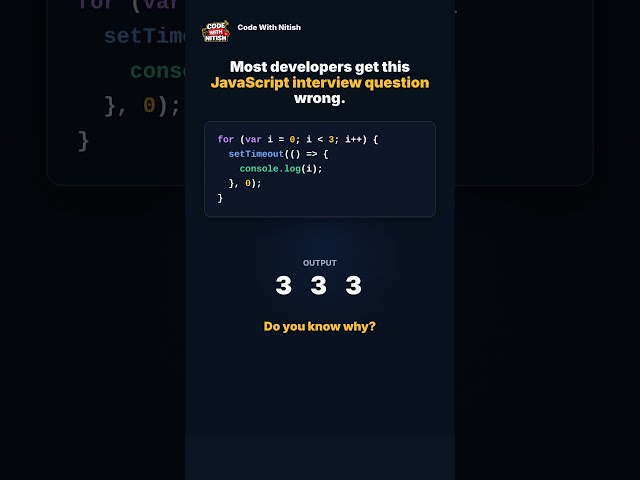 JavaScript Interview Question: var + setTimeout + Closure Explained
