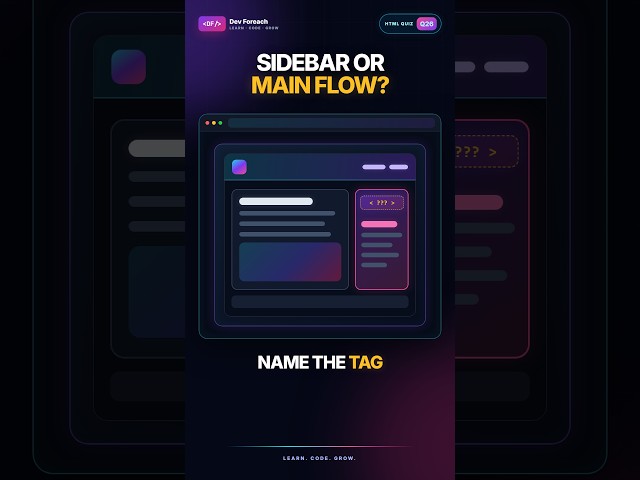HTML Quiz #26: Which Tag Is Built for Sidebar Content? 🤔