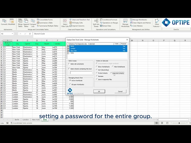 Sort, Hide, Protect and Rename Excel Sheets | Optipe Data Tools Suite