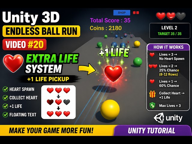 (Ep. 22) I Added Extra Life System ❤️ to My Unity Game! | Floating Text + Heart Pickup