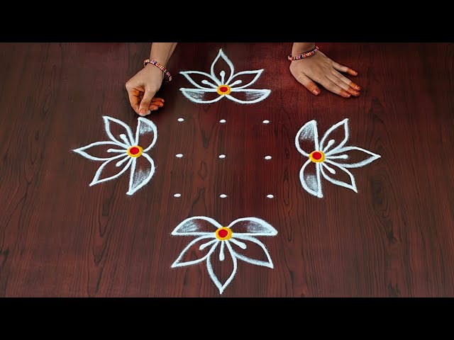 5×3dots easy rangoli|daily muggulu|thipkyanchi,festival rangoli|traditional rangoli#Rang Kaa Rangoli