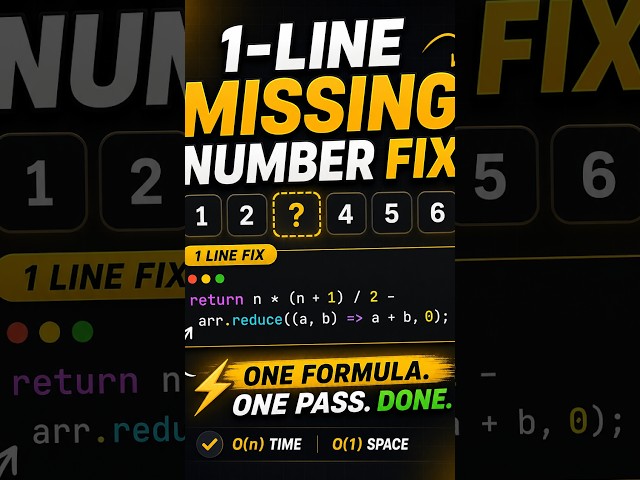 Find the Missing Number in an Array (1 to N) in O(n) — One Formula #QuickCode