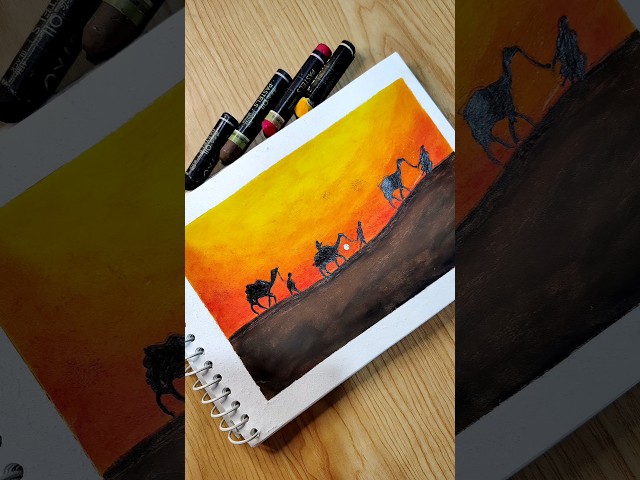 desserts landscape🌄 drawing with oil pastel colour very easy #art #drawing #shorts