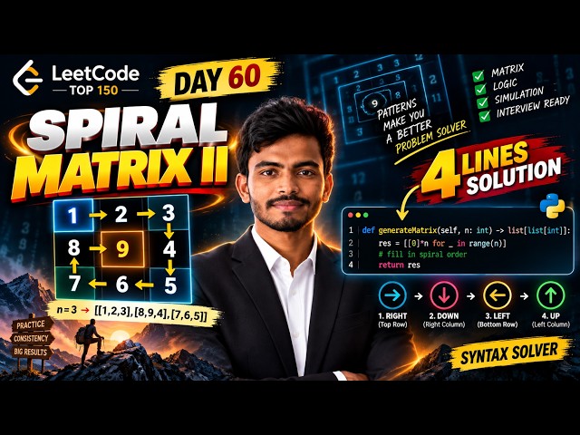 LeetCode 59: Spiral Matrix II Explained in Python | Simple Logic | Day 60