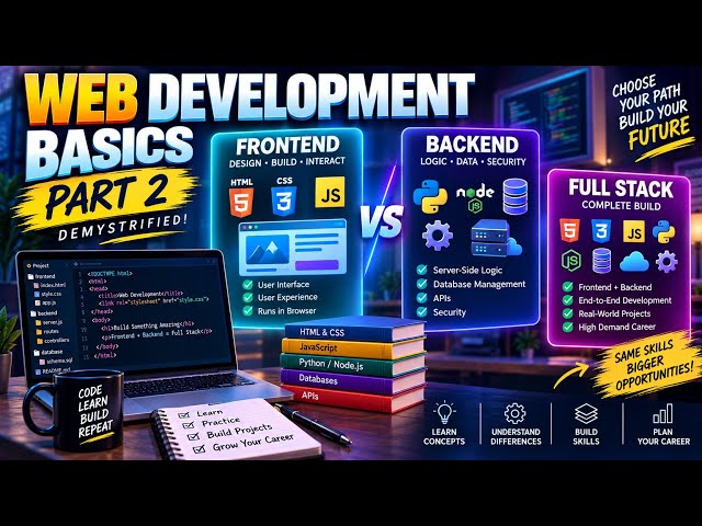 🚀 Web Development Basics Part 2 | Frontend vs Backend vs Full Stack Explained 💻🔥