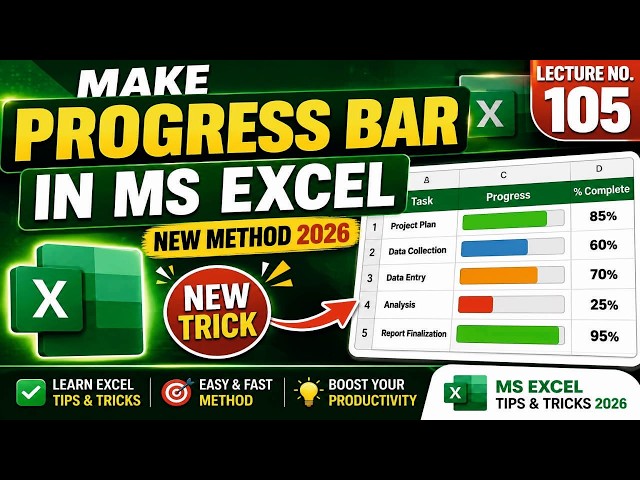 How to Create a Progress Bar in MS Excel (New Method 2026) | Excel Tips & Tricks | Lecture 105