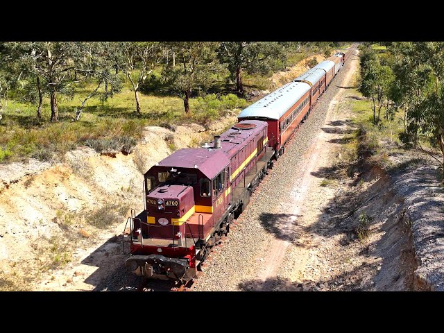 The Lachlan Valley Railway NSWDR 4702 4708 South of Clandulla - Jan 2025 (Drone)