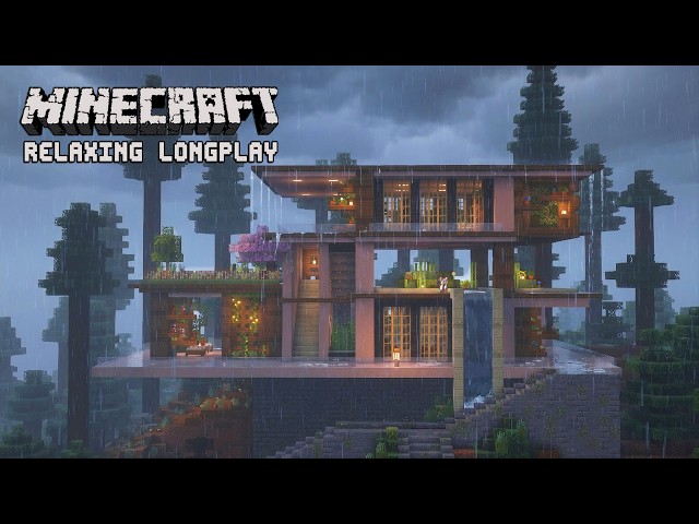 Minecraft Relaxing Longplay | We Built a Cozy Modern House in the Rainy Pine Forest (No Commentary)