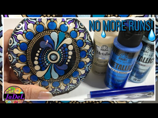 Metallic Mandala tutorial for rock painting | Stop Paint Runs!