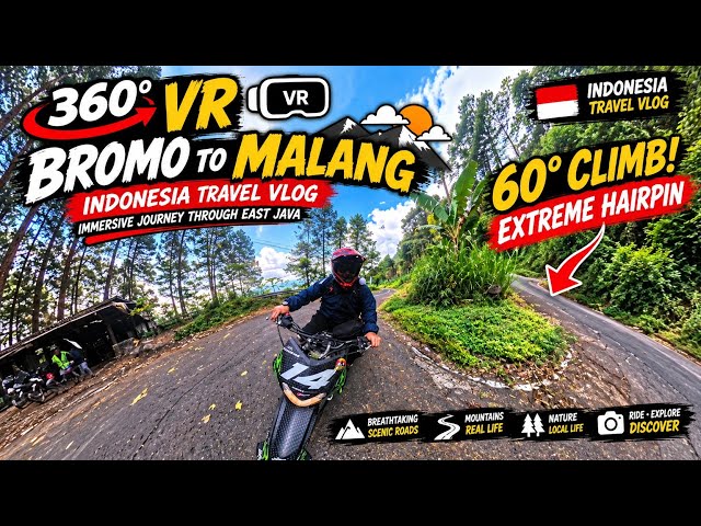 [50] 360° VR Bromo Journey 2026 | Bromo to Malang 🏍️⛰️ | Insane 60° Climb & Extreme Hairpin Turn