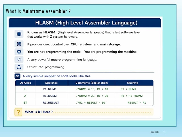 HLASM Class 1 (Mainframe Assembler) - We provide individual training.
