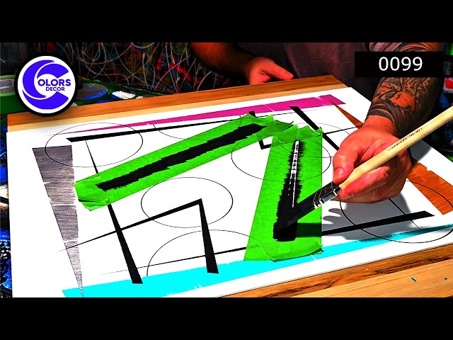 Geometric Abstract Painting Demo with Acrylic Markers and Masking Tape!! | Part 1