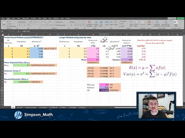 Using Excel to Summarize a Discrete Random Variable