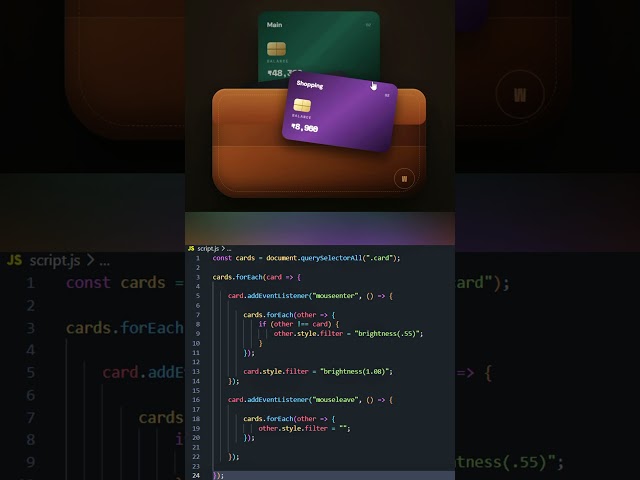 3D Wallet Card Animation with HTML CSS &JavaScript 💳🔥 #coding#htmltutorial #htmlcssjavascriptproject
