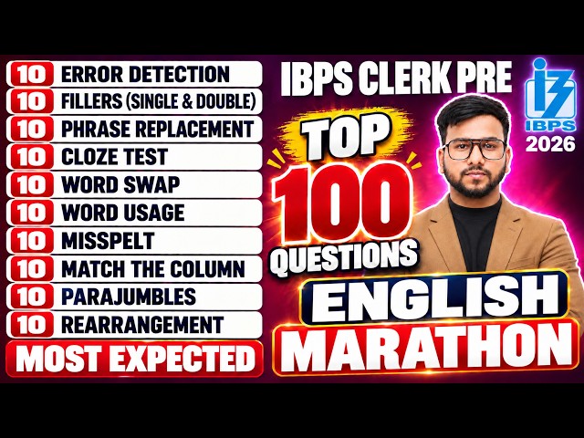 IBPS Clerk Pre 2026 English Marathon | IBPS Clerk Pre Complete English One Shot Class | Varun Chitra
