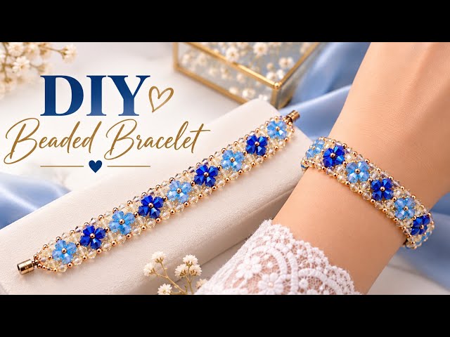 DIY Blue Beaded Bracelet | Bicone & Seed Bead Jewelry Tutorial