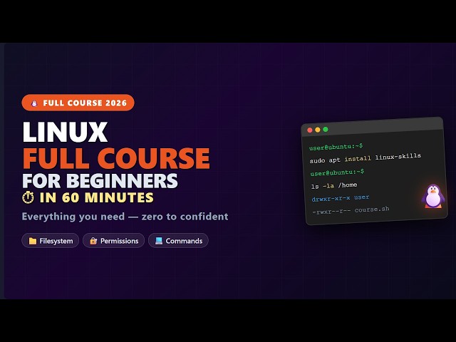 Linux Full Course for Beginners 2026 - Complete Beginner Guide 2026