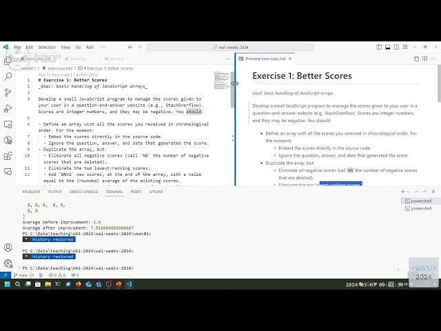WA1-2024-L03: JavaScript Exercises on Arrays and Strings