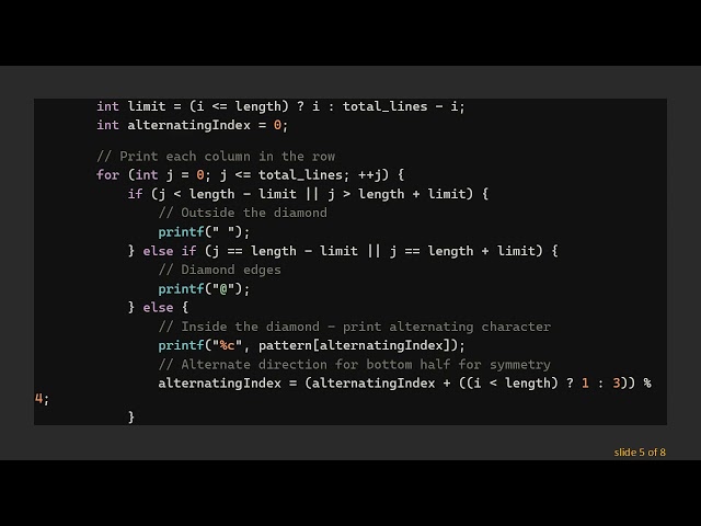 How to Print a Diamond Pattern with Alternating Characters in C