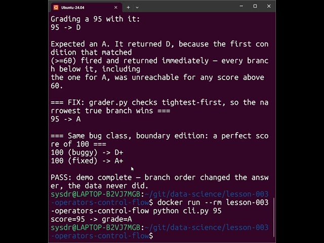 lesson 3-Python if elif else Explained | Operators & Control Flow (Letter Grade Bug Demo)