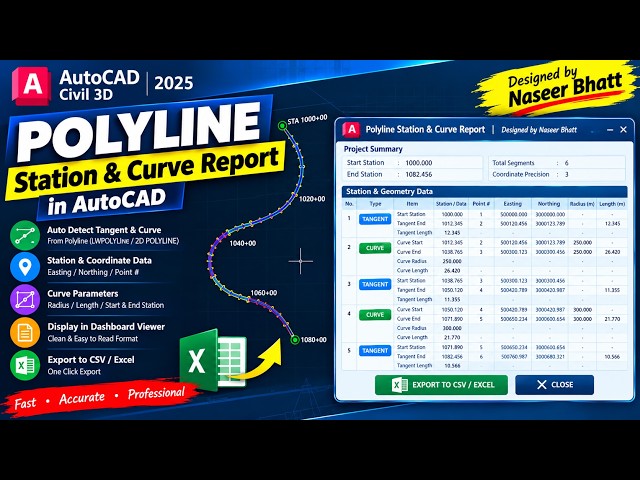 Polyline Station and Curve Report in AutoCAD