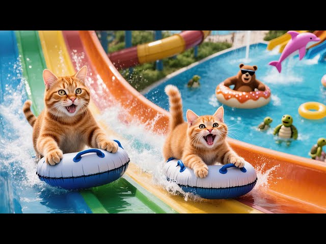Mama Cat and Ginger Kitten Harvest Grapes to Make Kitten’s Waterpark Dream Come True 🍇💦🐾