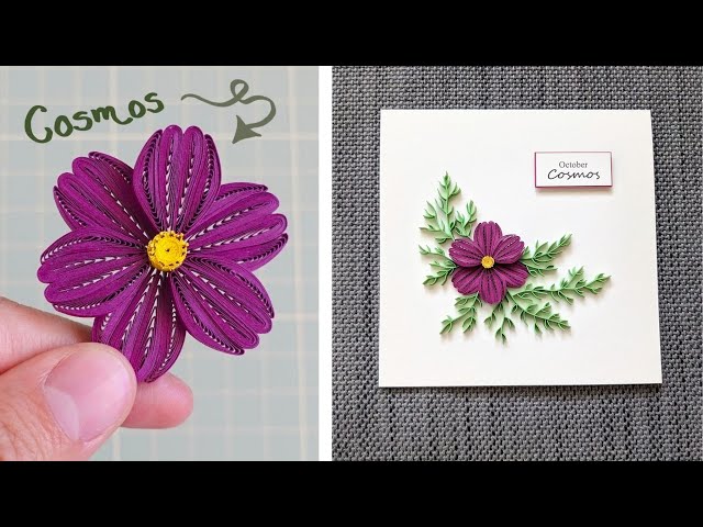 DIY October Paper Quilling Card - Cosmos Flower