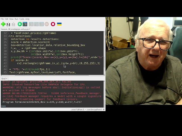 Using mediapipe to put a box around faces on the raspberry pi 5 .