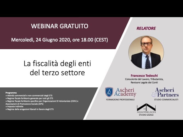 Webinar: La fiscalità degli Enti del Terzo Settore