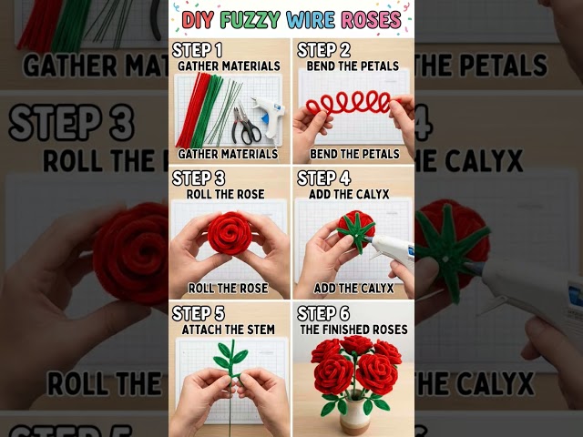 🌹 DIY Fuzzy Wire Roses | Easy Pipe Cleaner Rose Tutorial ✨ #Shorts📝