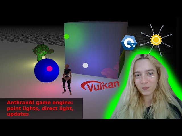 anthraxAI game engine: point lights, direct light, updates (c++/vulkan)