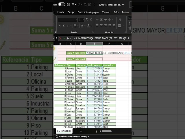 How to sum the top and bottom 5 in Excel using SUMPRODUCT or best and worst in BDC spreadsheets
