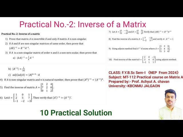 Practical No-2| MT-112 Practical course on Matrix Algebra | FYBSC KBCNMU @chavanmathsindia5496