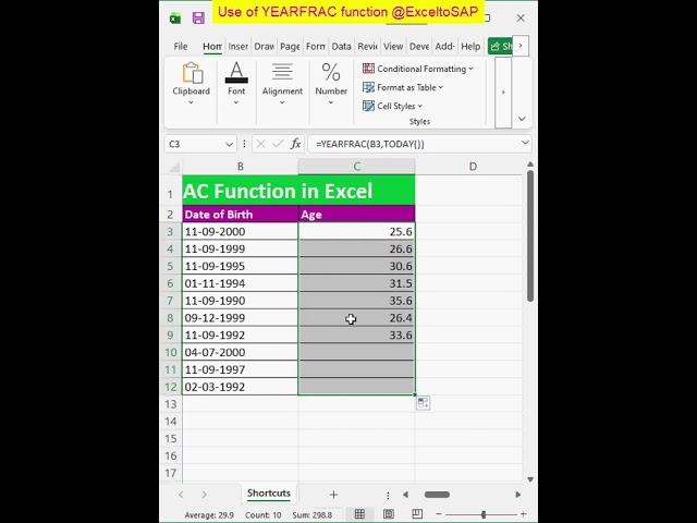 Use of YEARFRAC function in Excel #excel #exceltips #exceltricks #exceltutorial #excelformula
