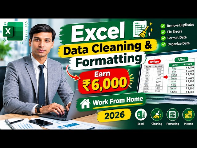 Excel Data Cleaning & Formatting | Earn ₹6,000 | Excel Work From Home 2026 #excel