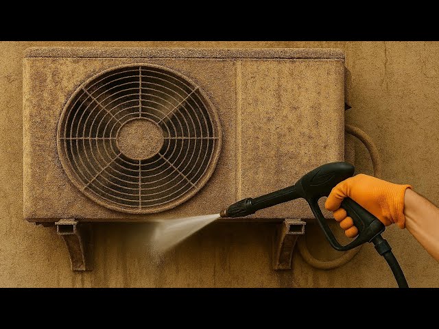 Satisfying ASMR Cleaning Air Conditioner Outdoor Unit with Pressure Washer | No Talking