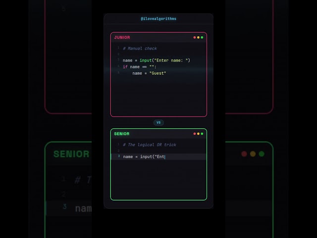 Junior vs Senior Python (or trick) #python #cleancode #shorts  @ilovealgorithms ​