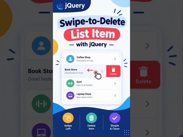 Swipe to Delete Effect with jQuery | Mobile UI Trick #coding #Shorts