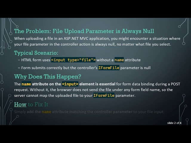 Fixing Null File Uploads in ASP.NET MVC by Adding the name Attribute