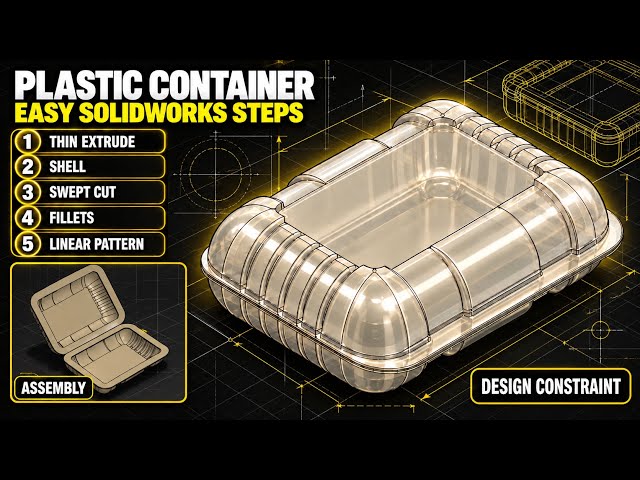 Solidworks advanced features tutorial for beginner | Clamshell Plastic Container 3D model