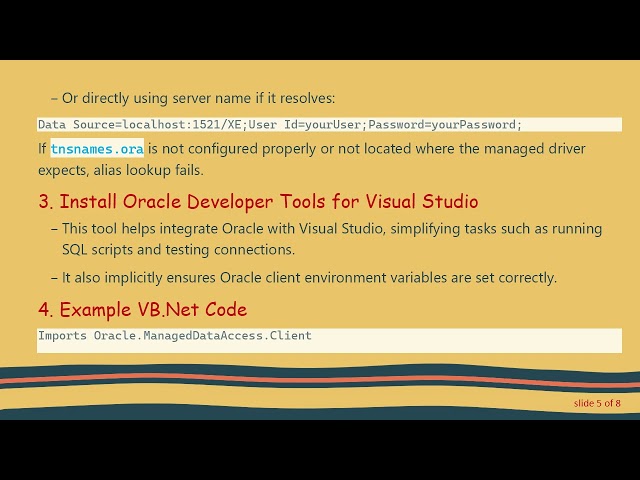 Connecting Oracle Database 21c XE with VB.Net in .NET 6+ : Key Steps and Best Practices