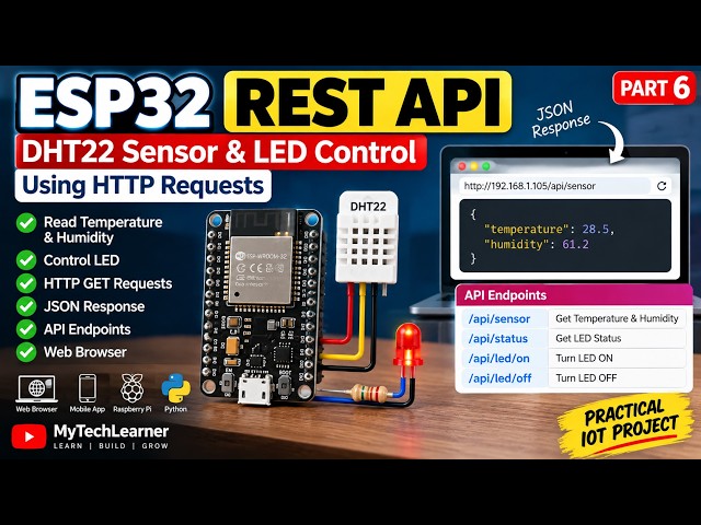 ESP32 REST API Tutorial | DHT22 Sensor & LED Control Using HTTP