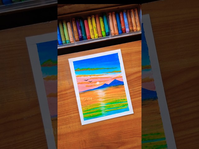 Sunset Seascape Oil Pastel Drawing 🌅 | Step-by-Step Landscape Art Tutorial