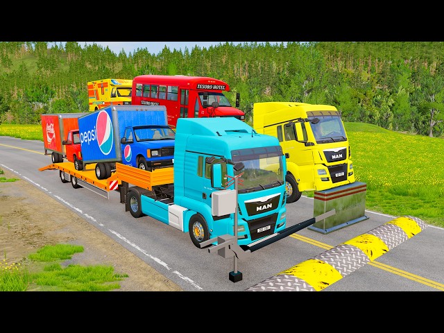 Flatbed Truck McQueen | Transportation with Truck - Pothole vs Car #137  BeamNG.Drive Gameplay