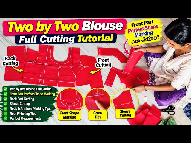 Two by Two Blouse Full Cutting ✂️ | Front Part Perfect Marking | Neck Shape & Fitting | Full T
