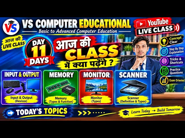 Day 11 Computer Class 🔥 Input Output, Memory, Monitor, Scanner & Printer | Hindi